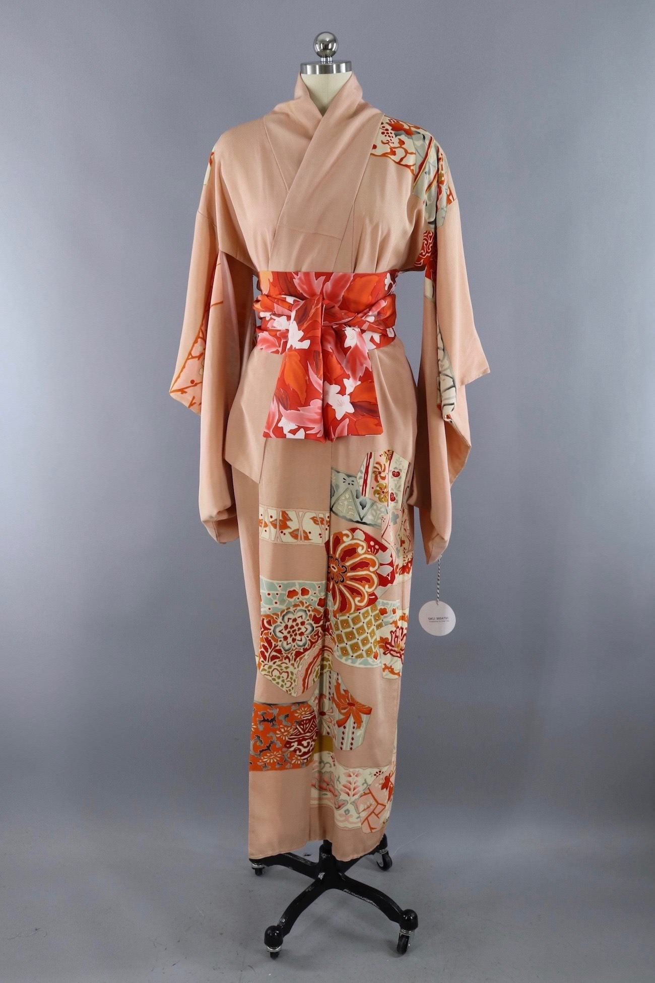 Vintage Silk Kimono Robe / 1940s Pink and Red Floral - ThisBlueBird