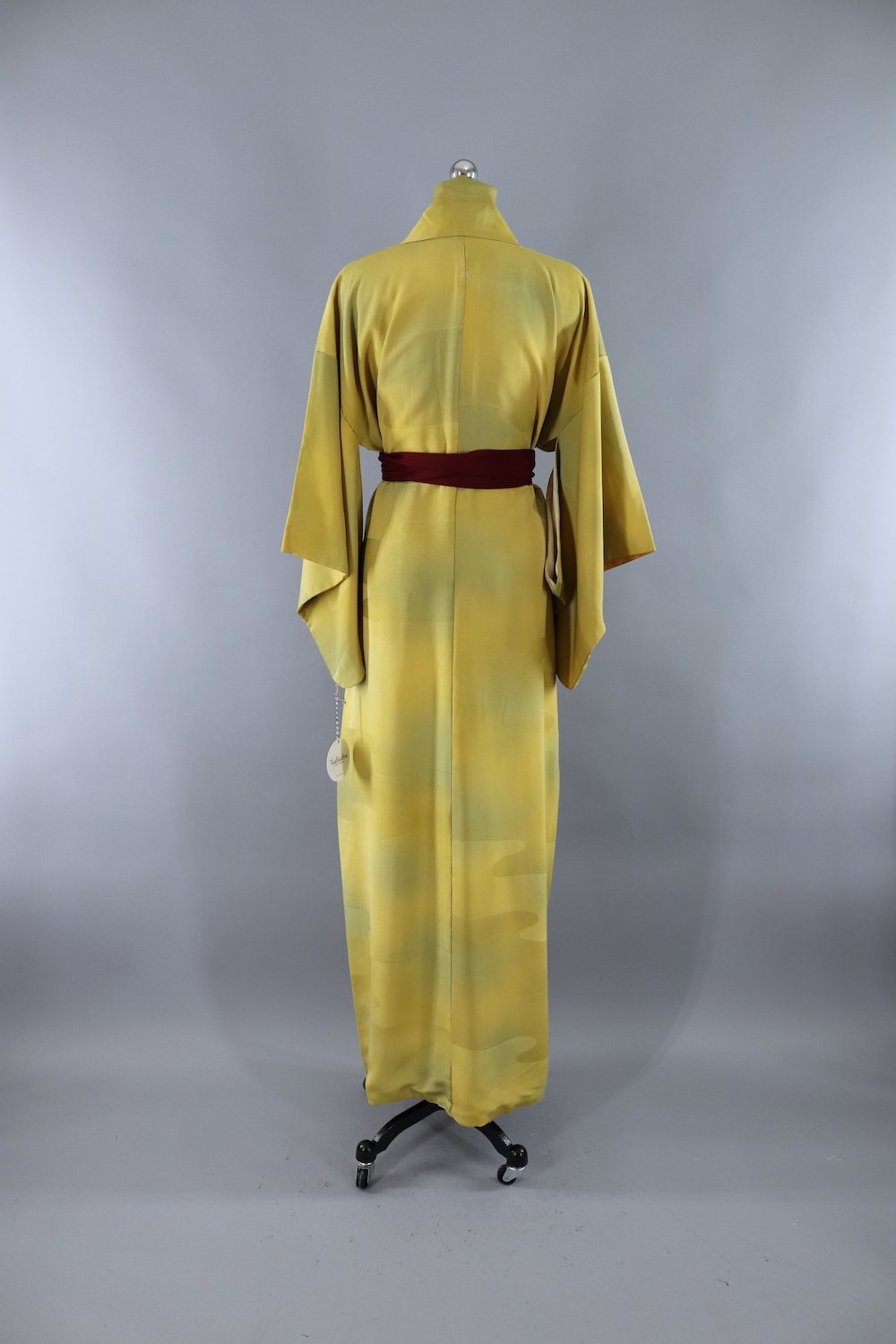 Vintage Silk Kimono Robe / Acid Yellow Olive Green Ombre - ThisBlueBird