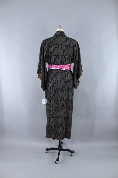 Vintage Silk Kimono Robe / Black & White Print - ThisBlueBird