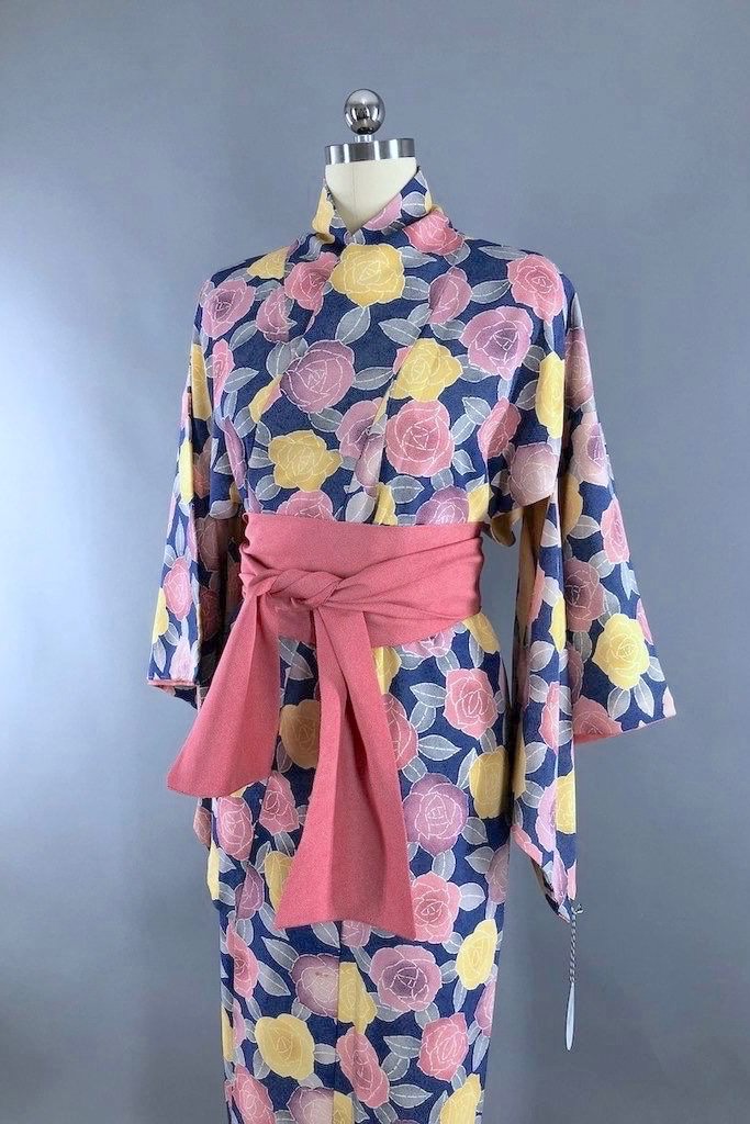 Vintage Pink Roses Kimono Gown