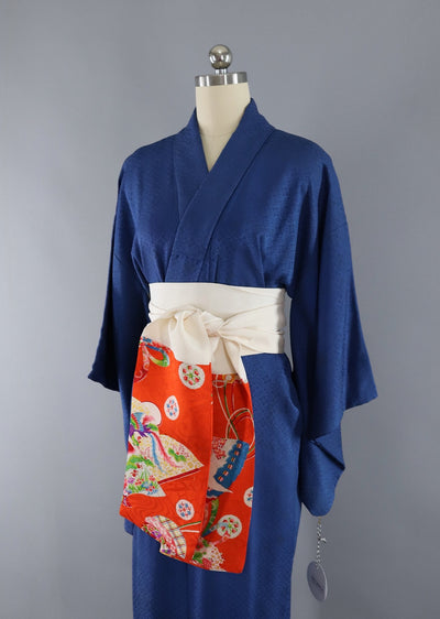 Vintage Silk Kimono Robe / Blue Damask - ThisBlueBird