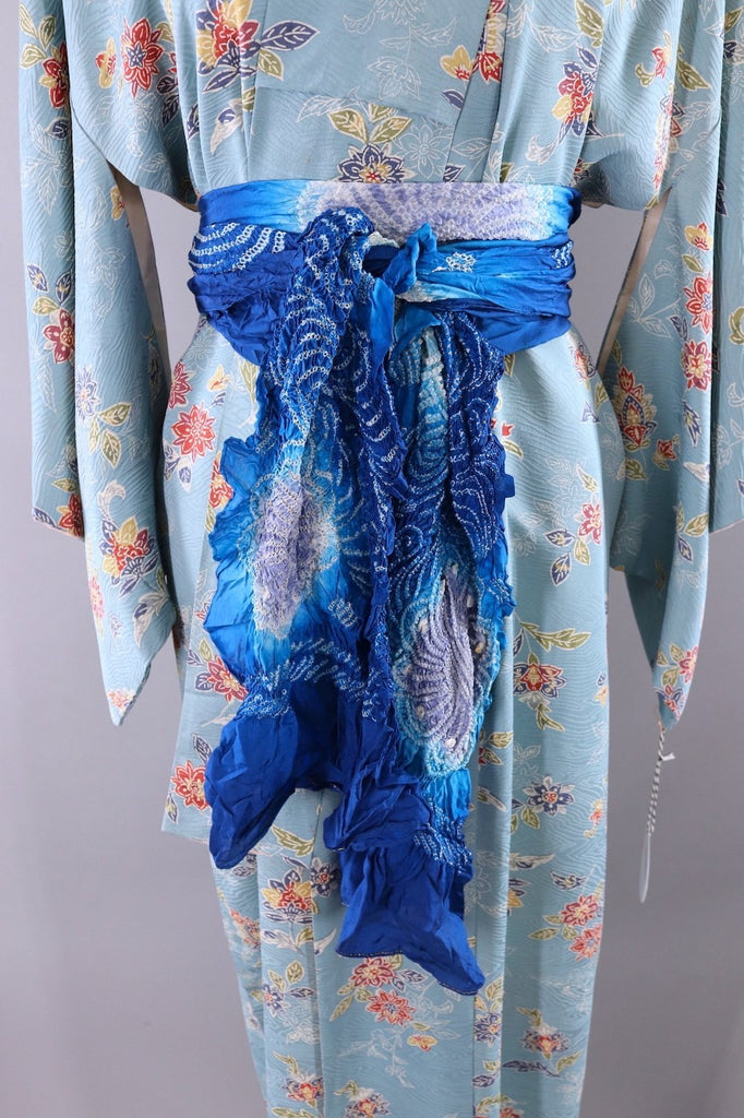 Vintage Silk Kimono Robe / Blue Floral - ThisBlueBird