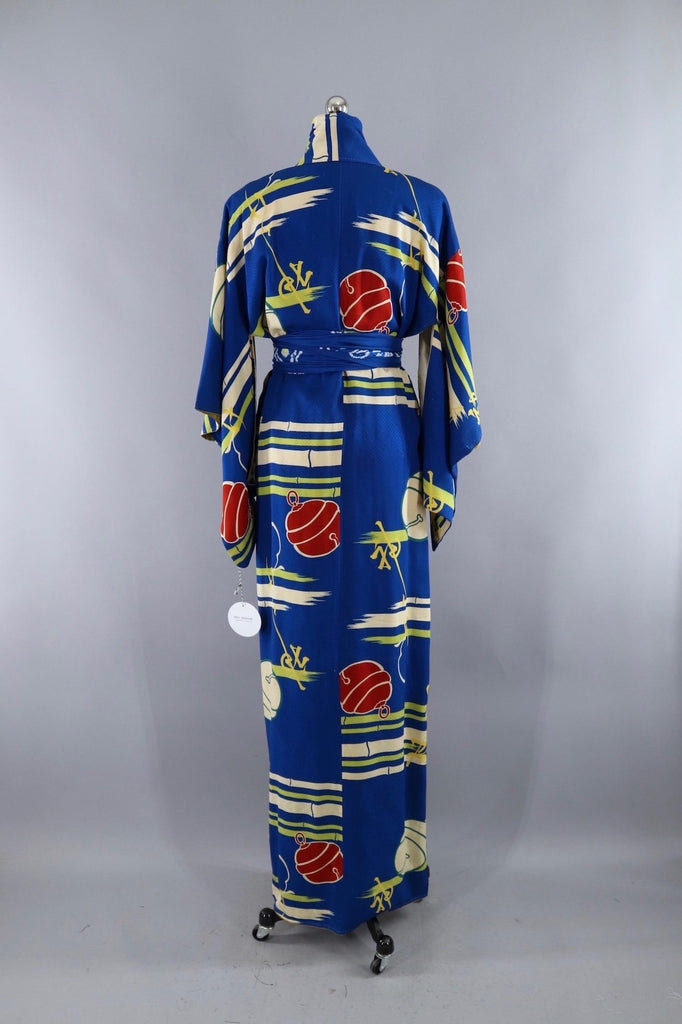 Vintage Silk Kimono Robe / Blue Jingle Bells - ThisBlueBird