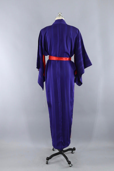 Vintage Silk Kimono Robe / Blue on Blue Stripes - ThisBlueBird