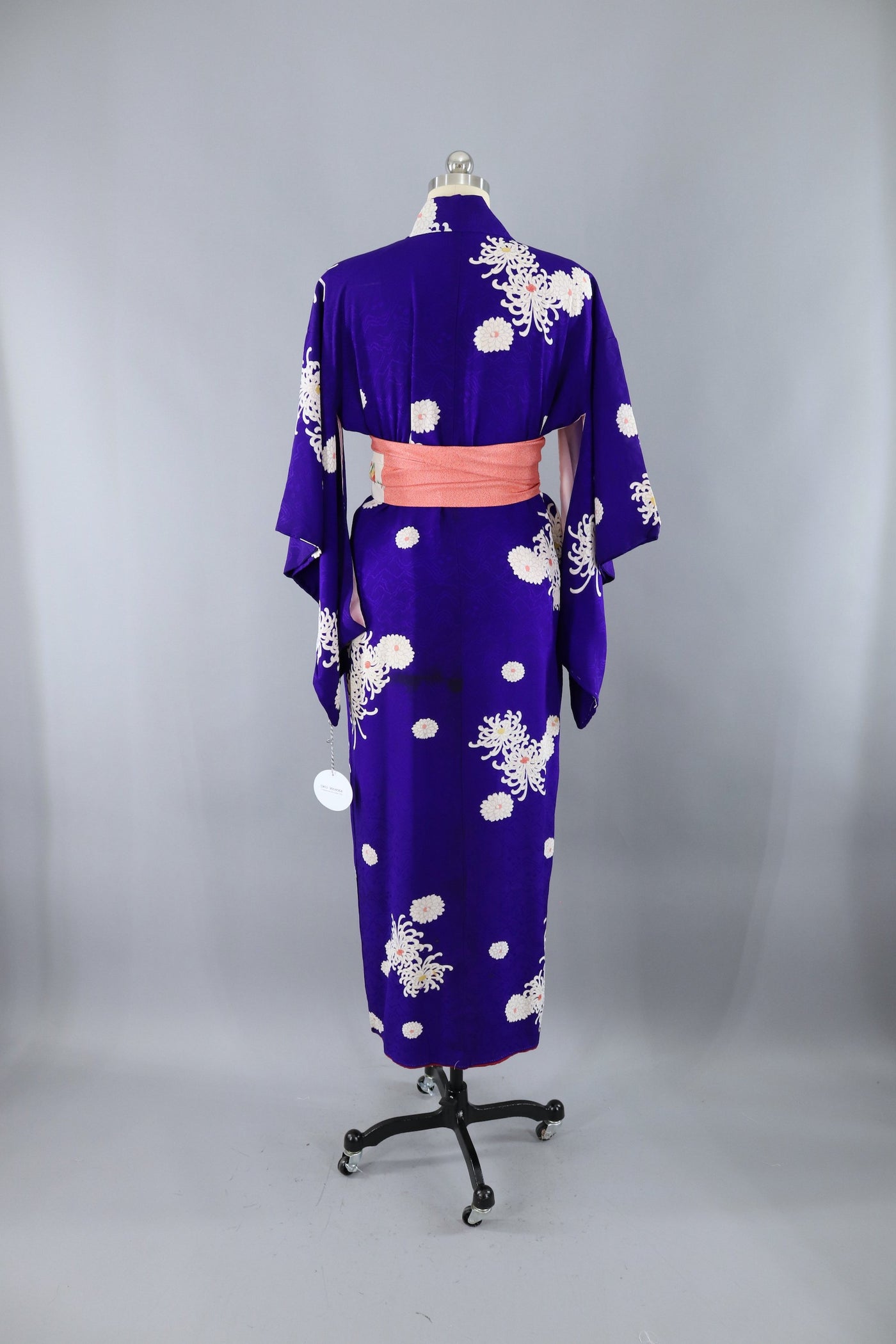 Vintage Silk Kimono Robe / Blue Purple Chrysanthemum Floral Print ...
