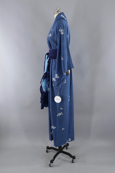 Vintage Silk Kimono Robe / Blue Shamrocks - ThisBlueBird
