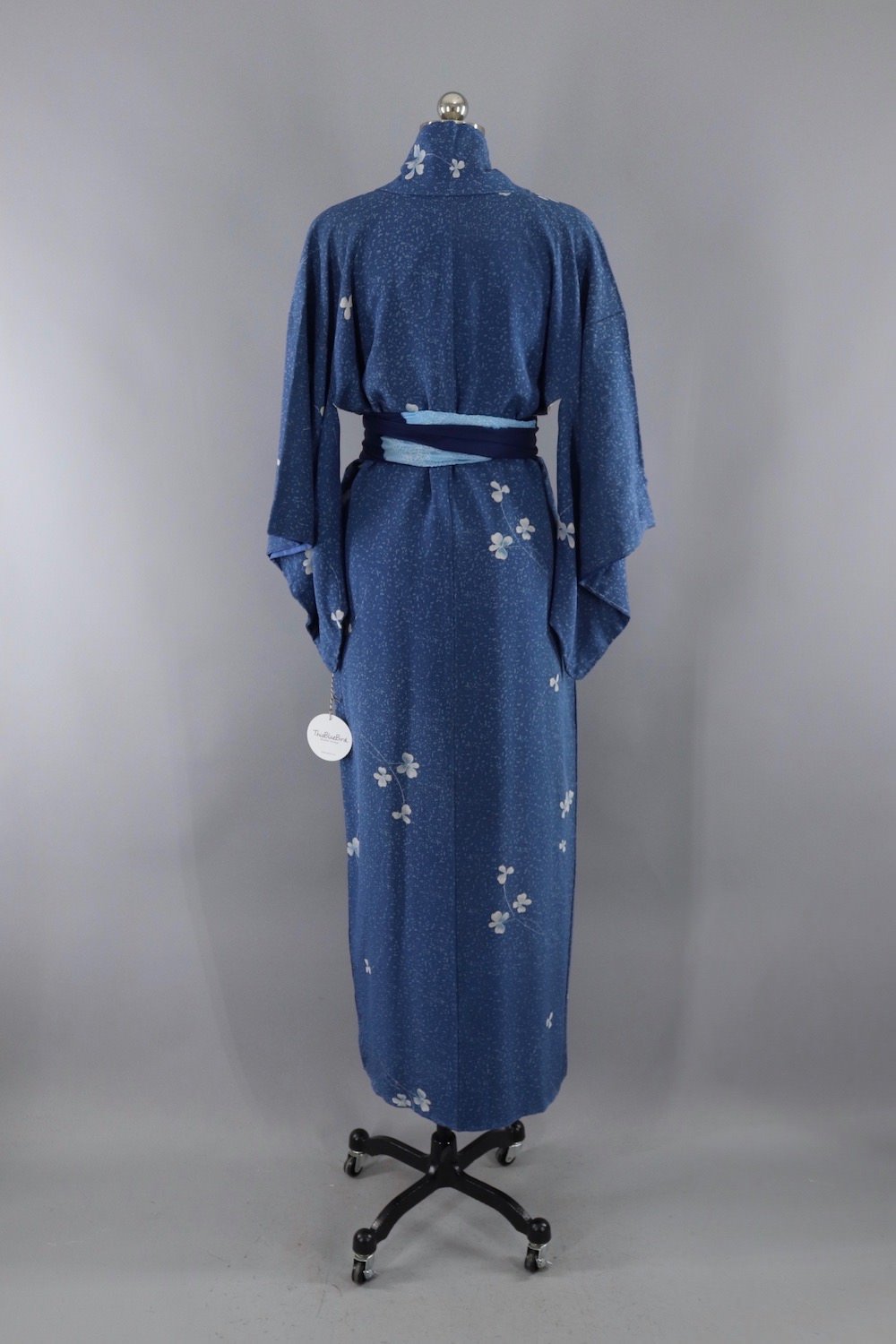 Vintage Silk Kimono Robe / Blue Shamrocks - ThisBlueBird