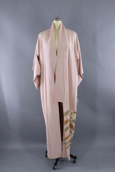 Vintage Silk Kimono Robe / Blush Pink and Gold-ThisBlueBird - Modern Vintage