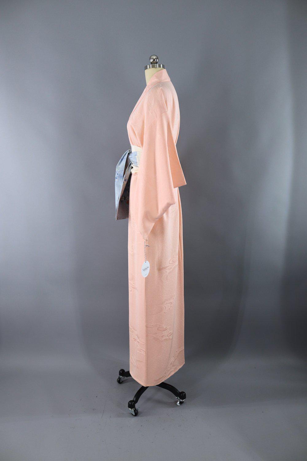 Vintage Silk Kimono Robe / Blush Pink Waves - ThisBlueBird