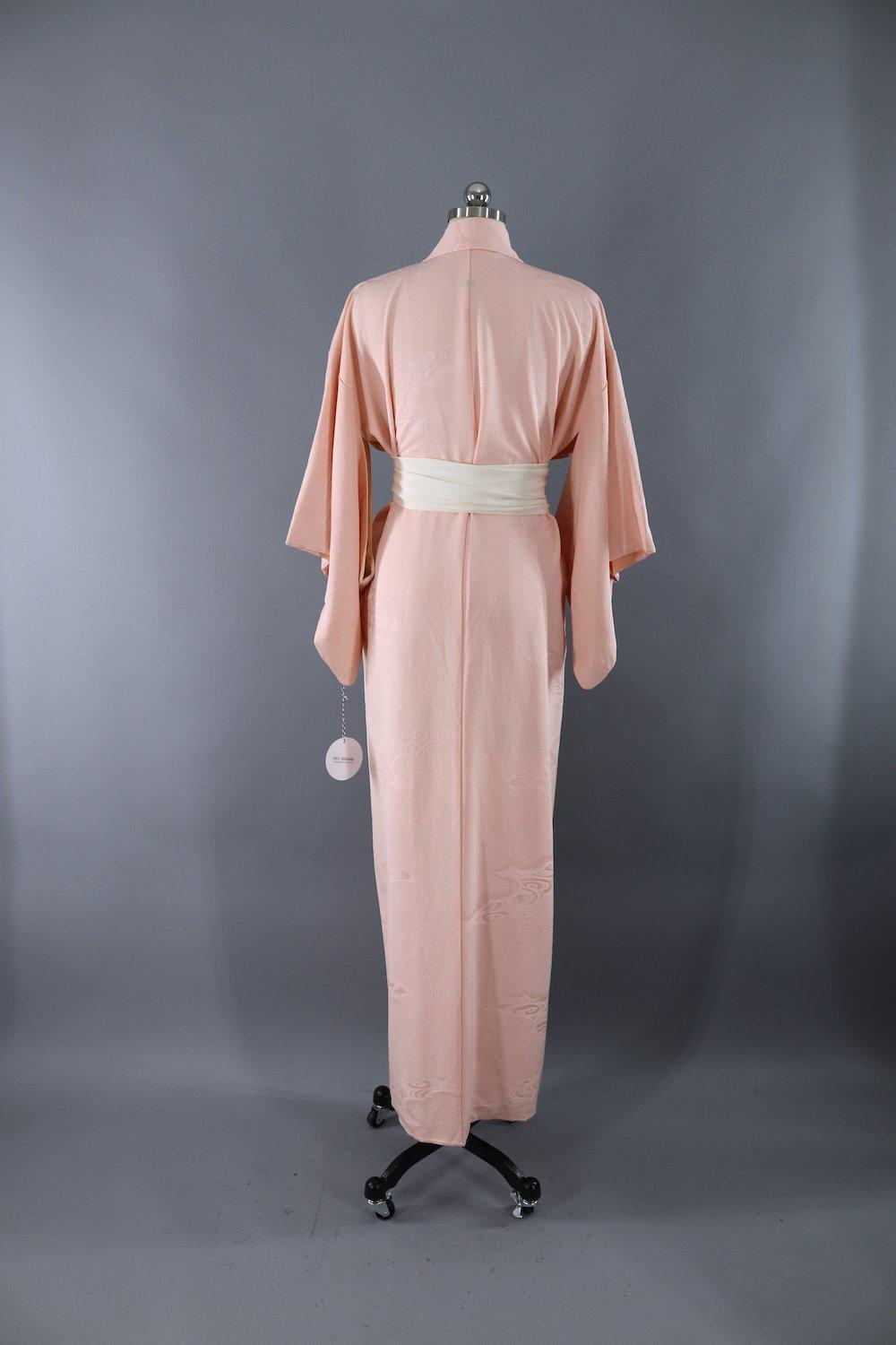 Vintage Silk Kimono Robe / Blush Pink Waves - ThisBlueBird