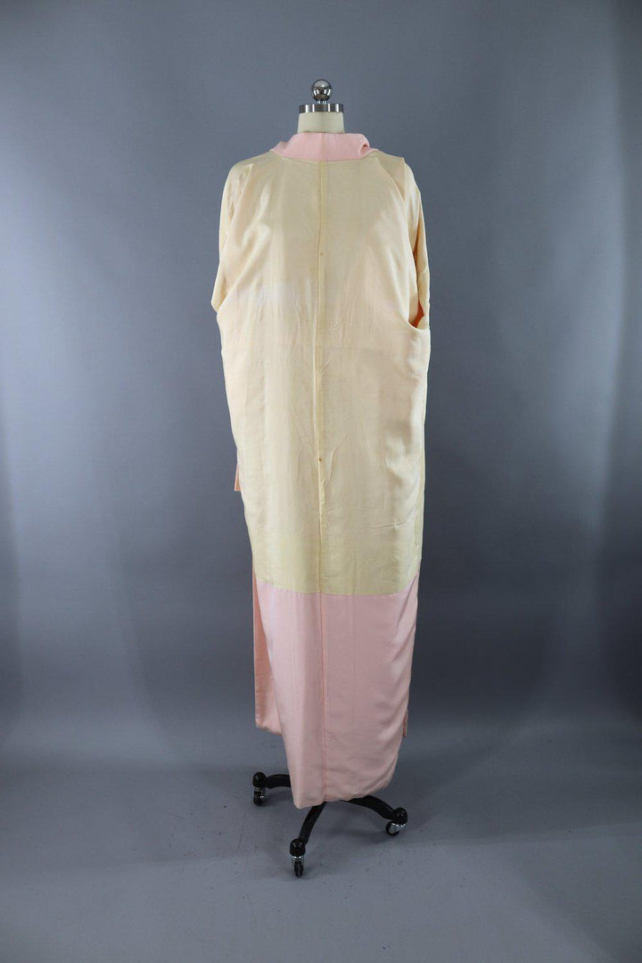 Vintage Silk Kimono Robe / Blush Pink Waves - ThisBlueBird