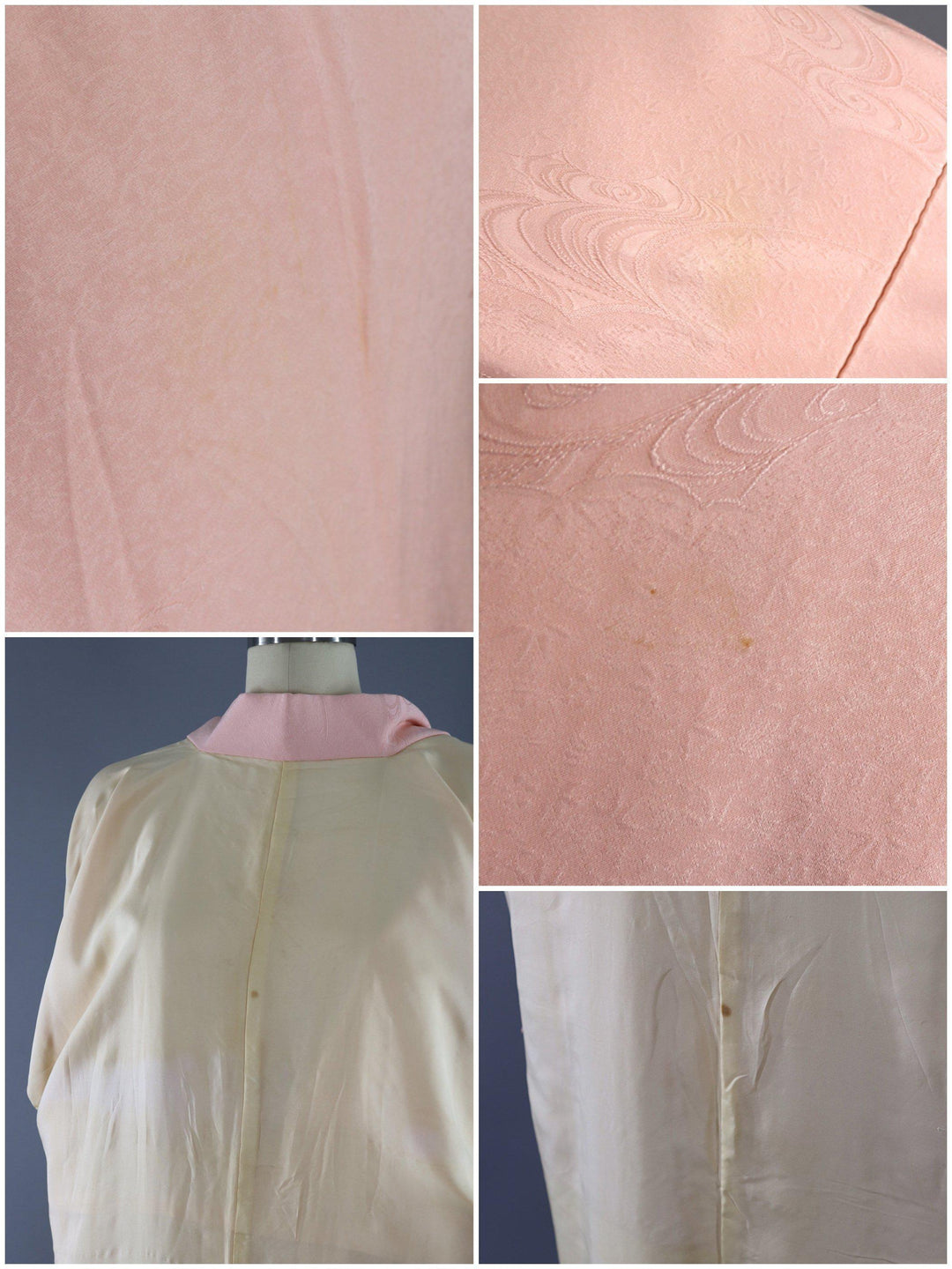 Vintage Silk Kimono Robe / Blush Pink Waves - ThisBlueBird