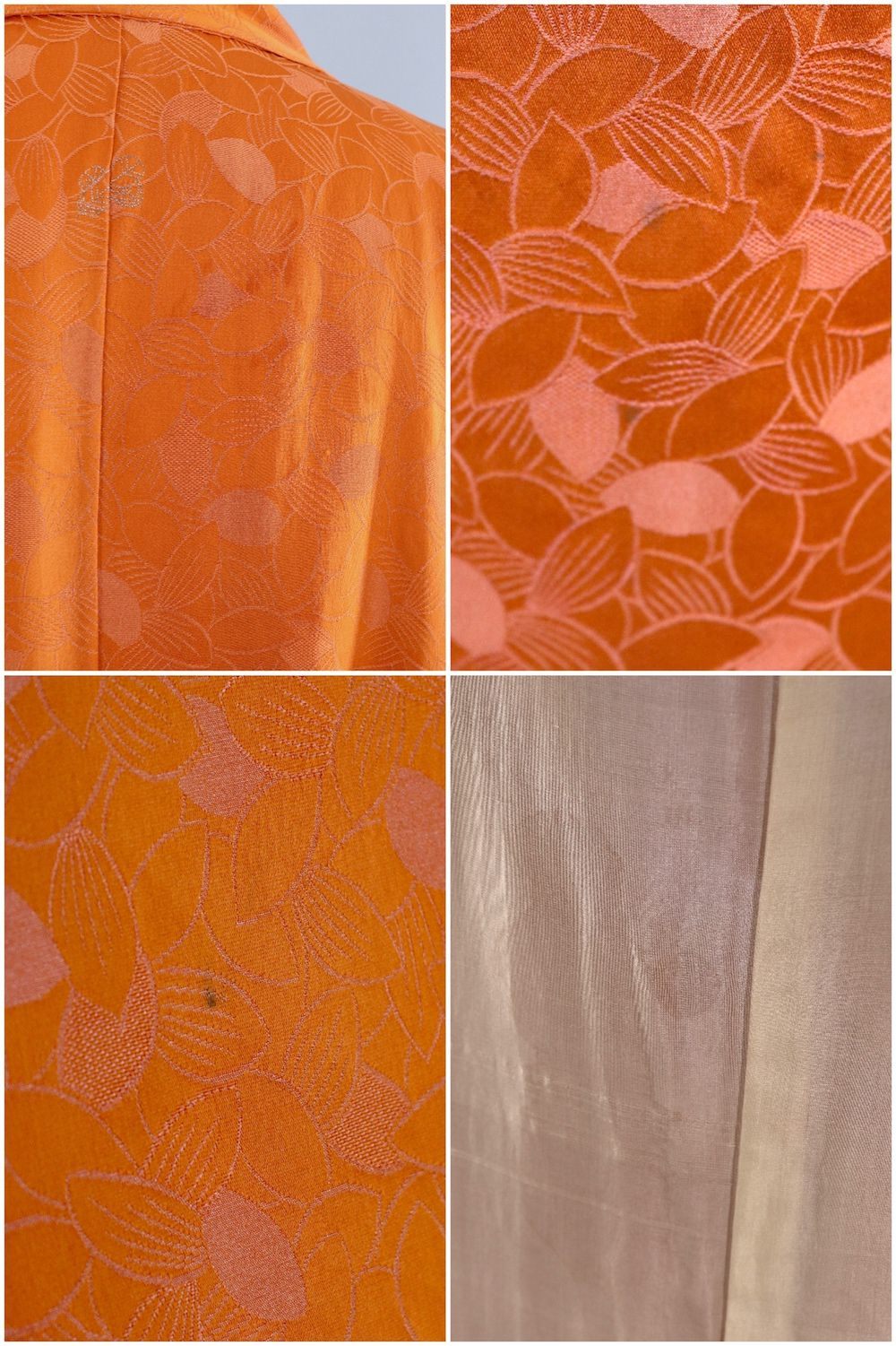 Vintage Silk Kimono Robe / Burnt Orange Leaves - ThisBlueBird