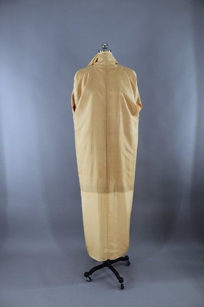 Vintage Silk Kimono Robe / Butter Yellow Clouds - ThisBlueBird