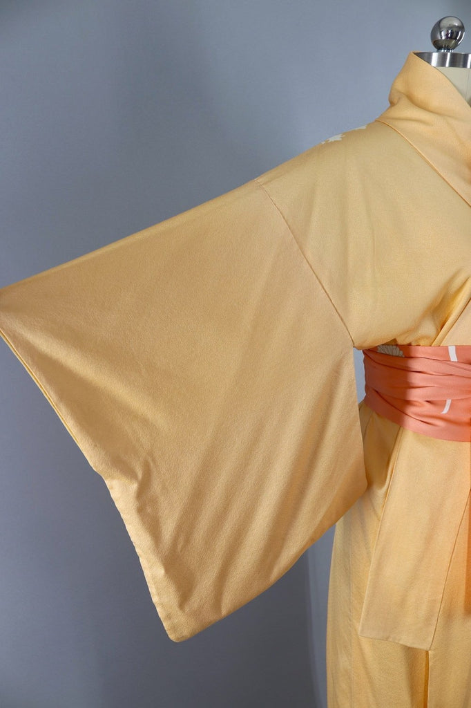 Vintage Silk Kimono Robe / Creamsicle Orange Embroidered Peacocks - ThisBlueBird
