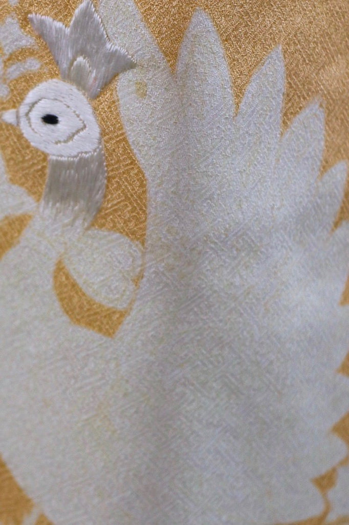 Vintage Silk Kimono Robe / Creamsicle Orange Embroidered Peacocks - ThisBlueBird