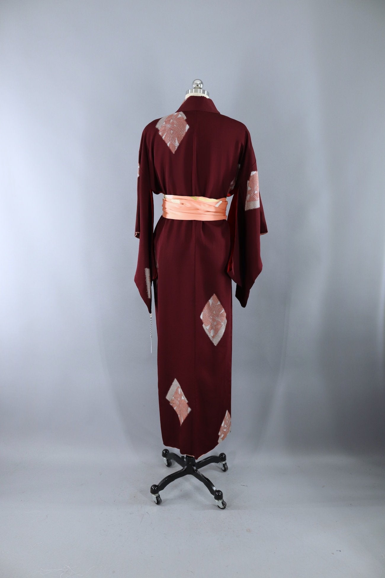 Vintage Silk Kimono Robe / Dark Red with Pink and Silver Ururshi Embro ...