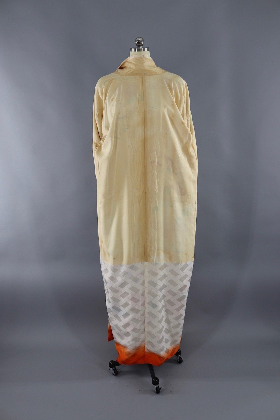 Vintage Silk Kimono Robe - Gold and Orange Floral - ThisBlueBird