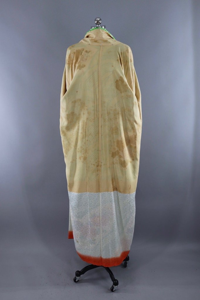 Vintage Silk Kimono Robe / Green Shibori Floral - ThisBlueBird