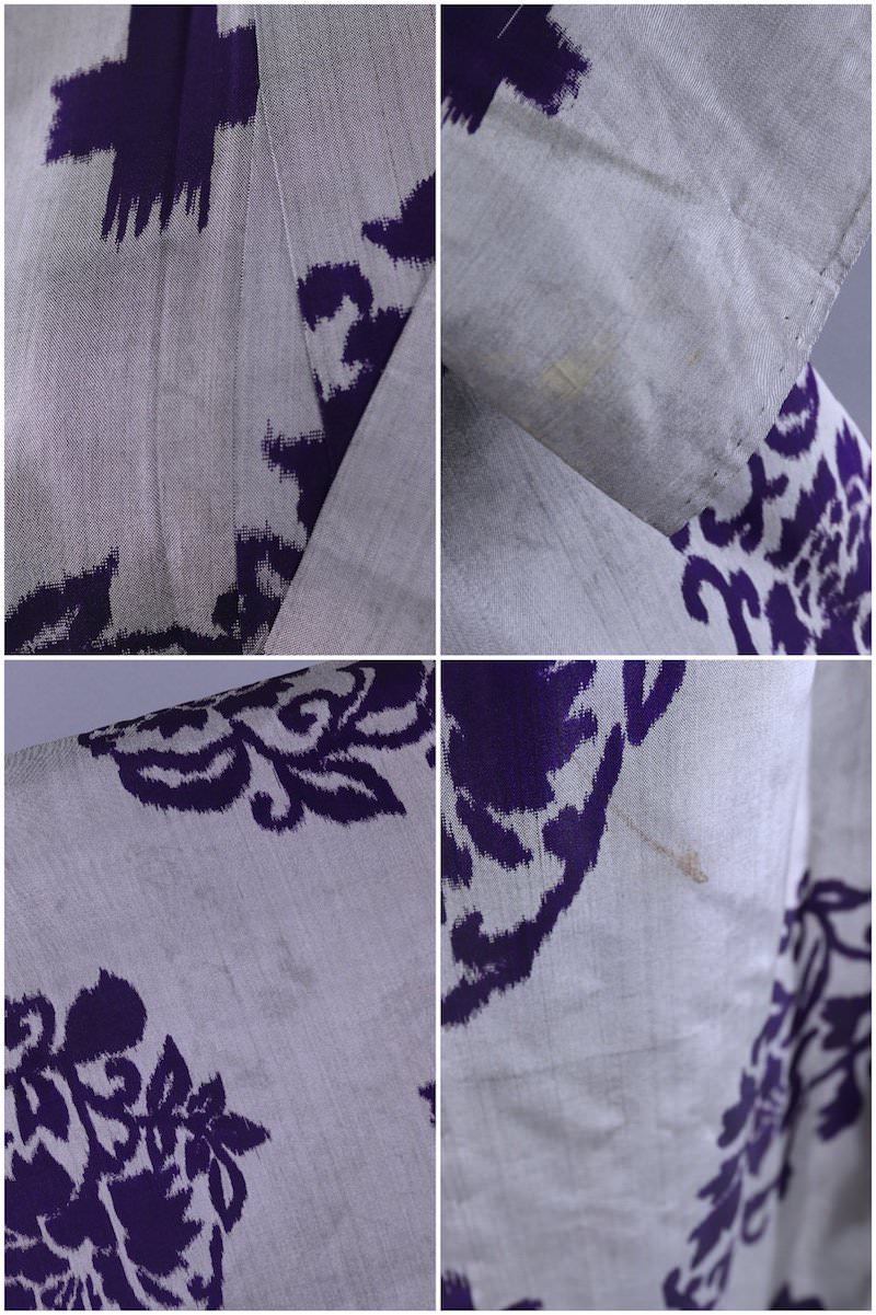 Vintage Silk Kimono Robe / Grey and Purple Ikat - ThisBlueBird
