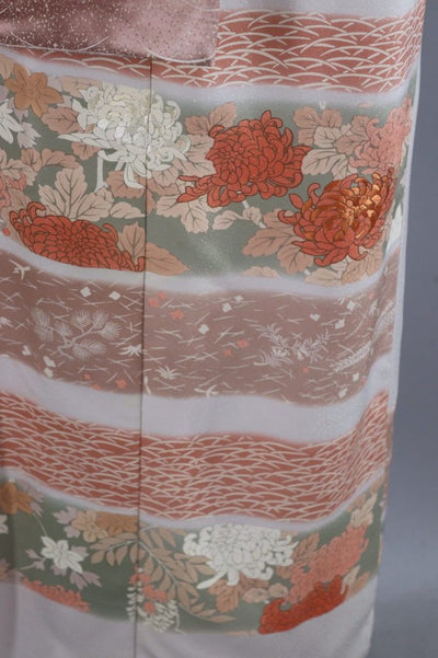 Vintage Silk Kimono Robe / Grey and Salmon Pink Floral - ThisBlueBird