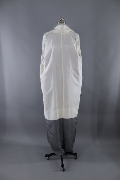 Vintage Silk Kimono Robe / Grey and White Ombre - ThisBlueBird