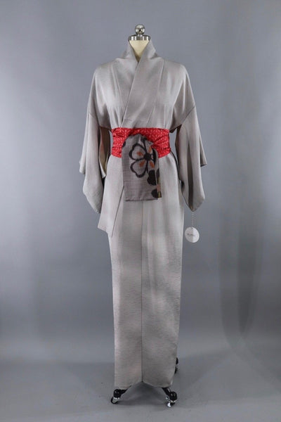 Vintage Silk Kimono Robe / Grey and White Ombre - ThisBlueBird