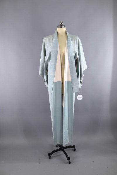 Vintage Silk Kimono Robe / Ice Blue Waves - ThisBlueBird