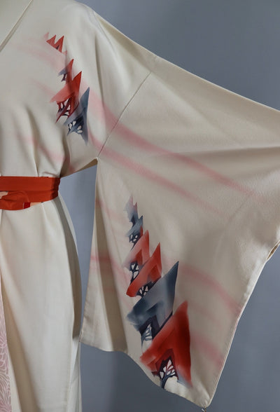 Vintage Silk Kimono Robe - Ivory Trees - ThisBlueBird