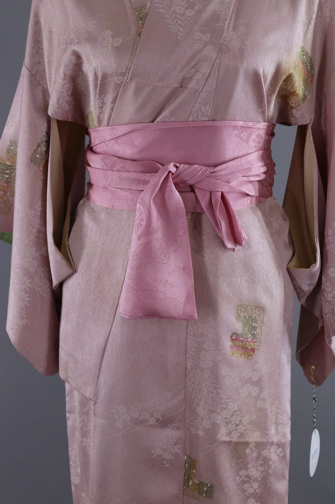 Vintage Silk Kimono Robe / Lavender and Green - ThisBlueBird