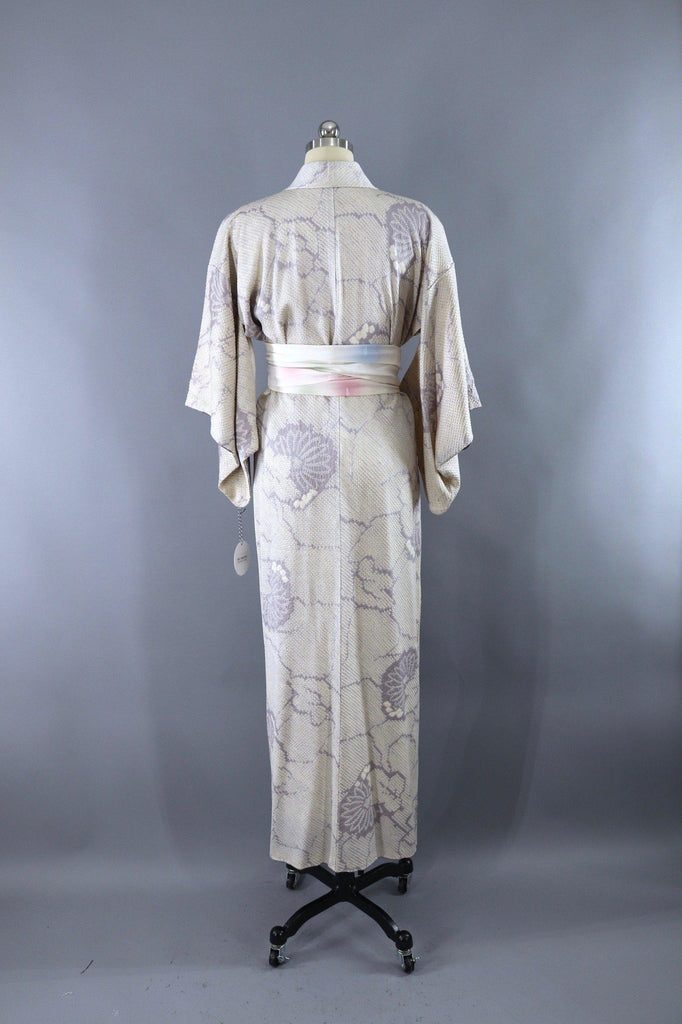 Vintage Silk Kimono Robe / Lavender Purple Shibori - ThisBlueBird