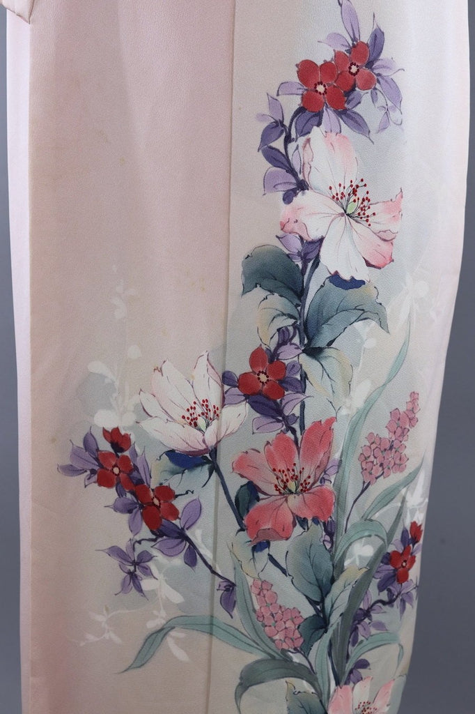 Vintage Silk Kimono Robe / Light Pink Floral Print - ThisBlueBird