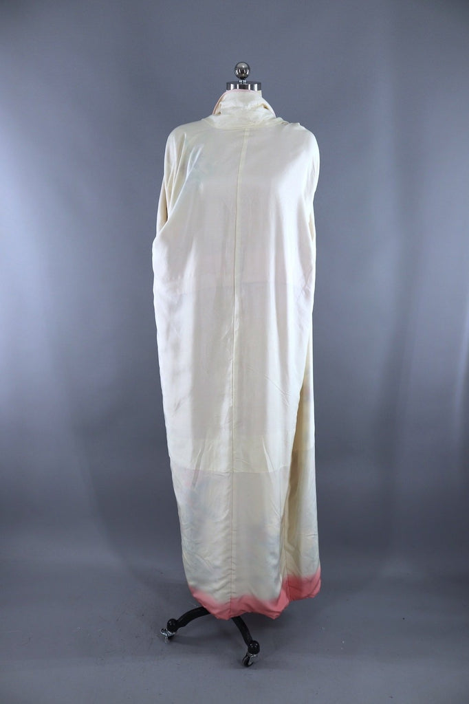 Vintage Silk Kimono Robe / Light Pink Floral Print - ThisBlueBird