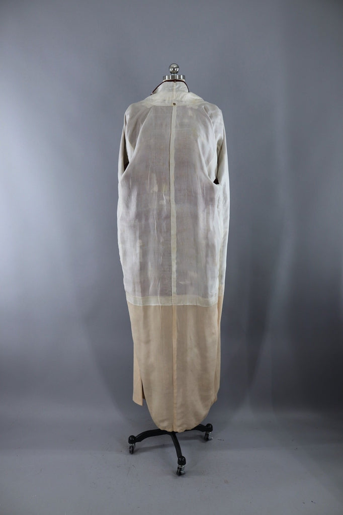 Vintage Silk Kimono Robe / Maroon Brown Abstract - ThisBlueBird