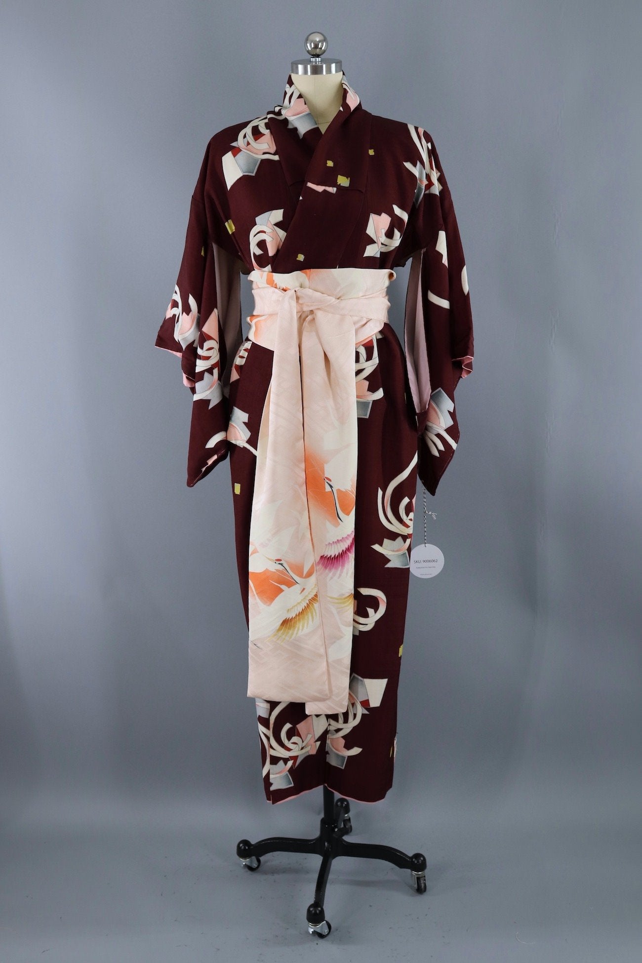 Vintage Silk Kimono Robe / Maroon Purple Art Deco-ThisBlueBird - Modern Vintage