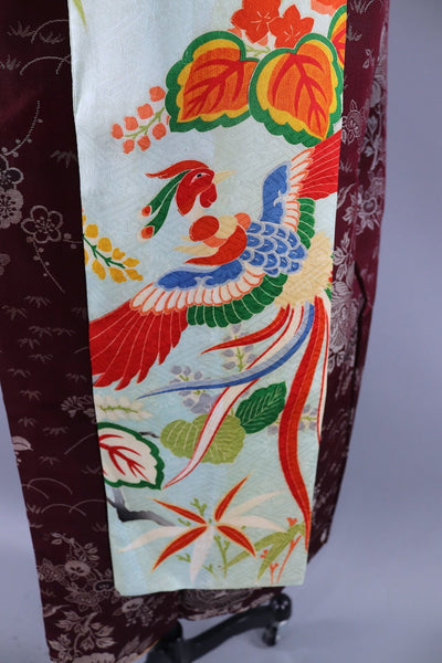 Vintage Silk Kimono Robe / Maroon Purple Omeshi Floral-ThisBlueBird - Modern Vintage