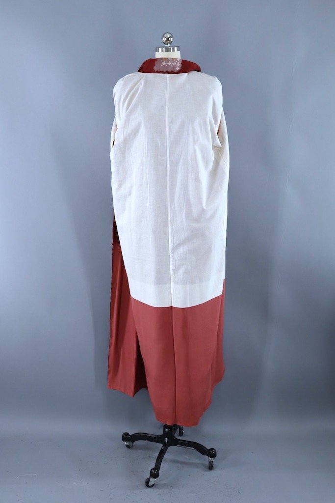 Vintage Silk Kimono Robe / Maroon Red Gold Embroidered-ThisBlueBird - Modern Vintage