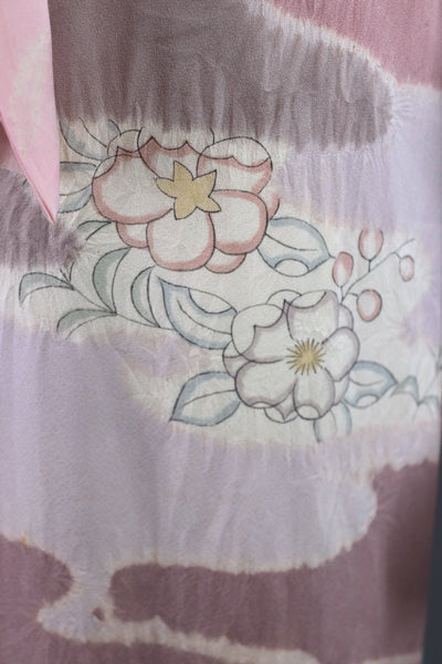 Vintage Silk Kimono Robe / Mauve Pink Shibori Floral Clouds - ThisBlueBird