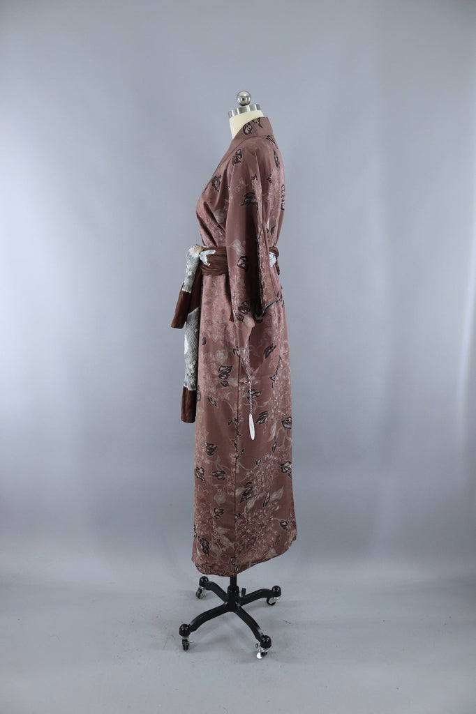 Vintage Silk Kimono Robe / Mocha Brown Floral – ThisBlueBird