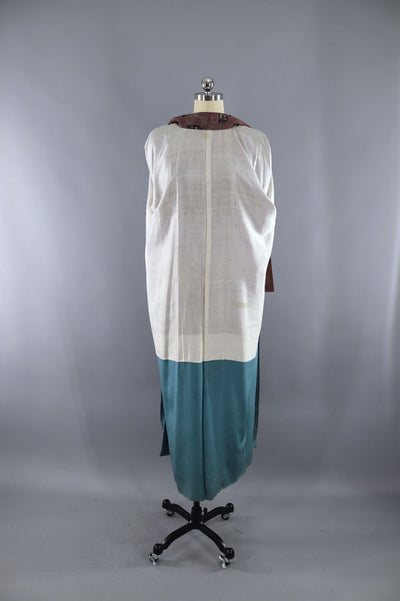 Vintage Silk Kimono Robe / Mocha Brown Floral - ThisBlueBird
