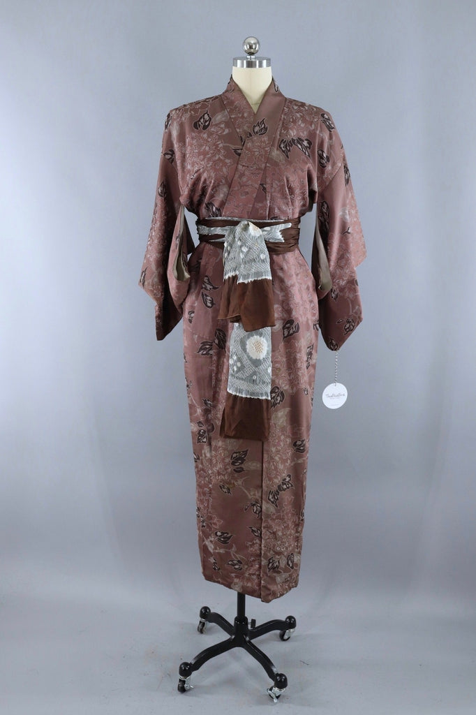 Vintage Silk Kimono Robe / Mocha Brown Floral – ThisBlueBird