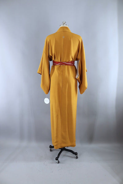 Vintage Silk Kimono Robe / Mustard Gold - ThisBlueBird