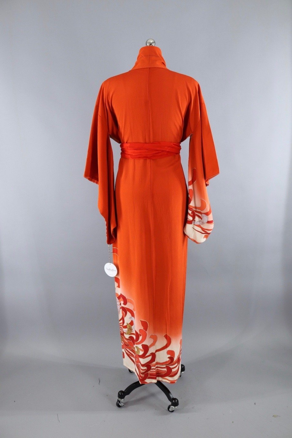 Vintage Silk Kimono Robe / Orange & Gold Chrysanthemum Floral - ThisBlueBird