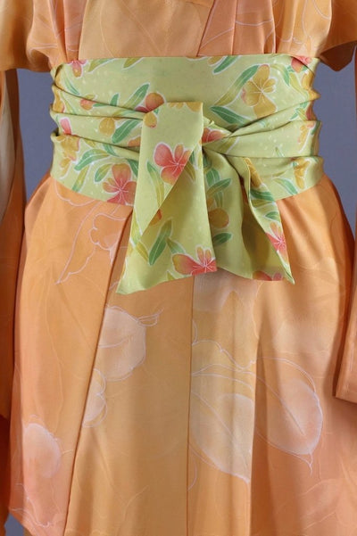 Vintage Silk Kimono Robe / Orange Ombre Orchid Floral - ThisBlueBird