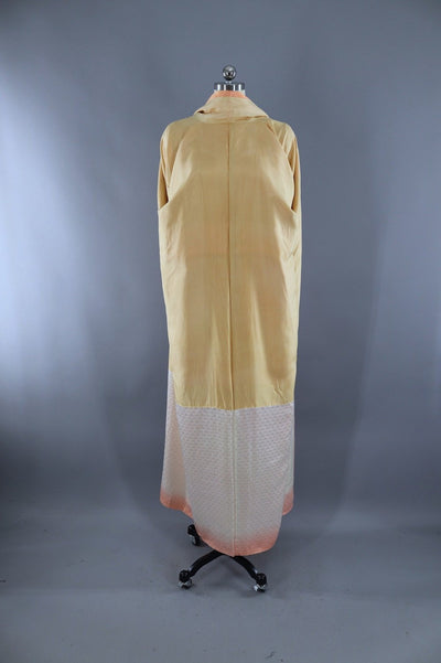 Vintage Silk Kimono Robe / Orange Yellow Ombre Satin - ThisBlueBird