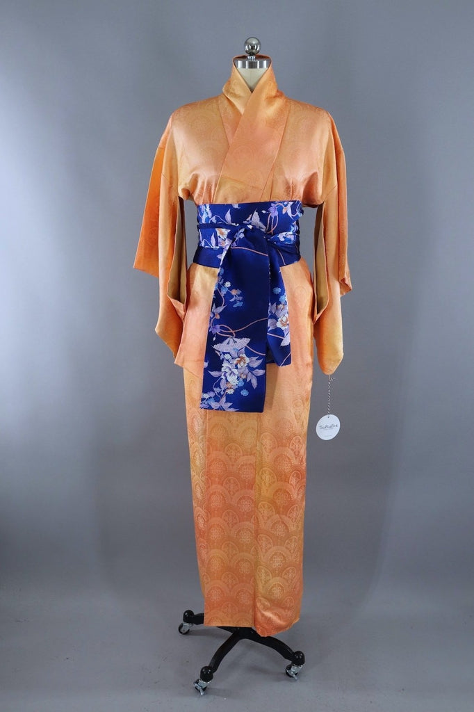Vintage Silk Kimono Robe / Orange Yellow Ombre Satin – ThisBlueBird