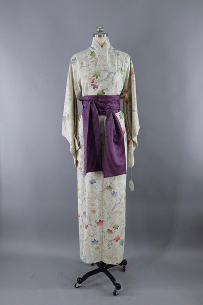 Vintage Silk Kimono Robe / Pale Blue Cherry Blossom Print - ThisBlueBird