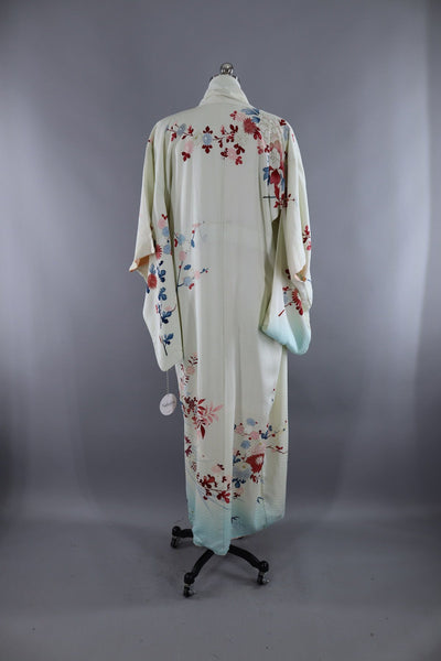 Vintage Silk Kimono Robe / Pale Blue Floral - ThisBlueBird