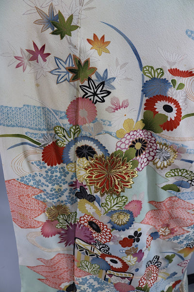 Vintage Silk Kimono Robe / Pastel Blue Floral / Suitable for Costume - ThisBlueBird