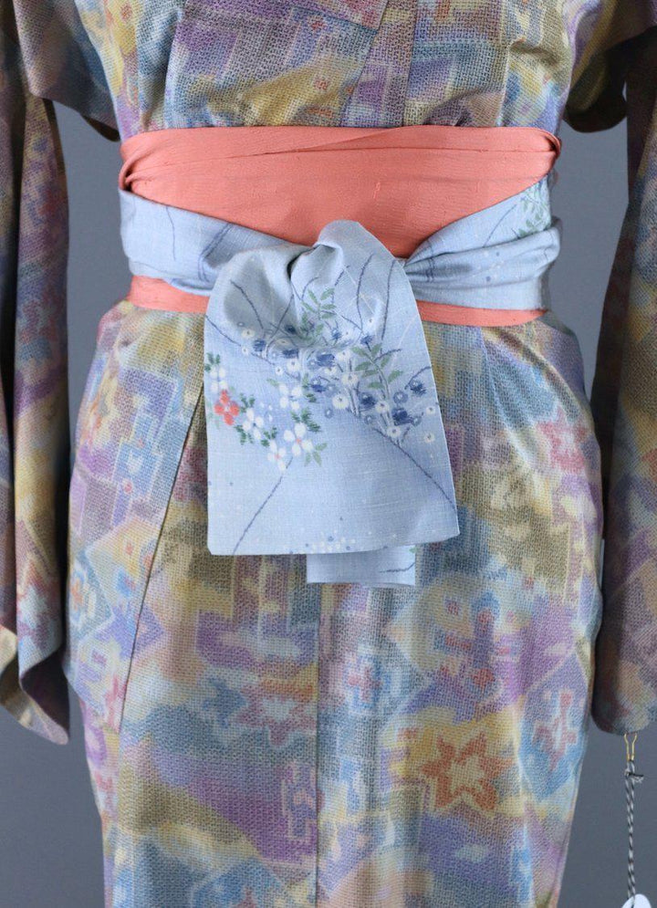 Vintage Silk Kimono Robe / Pastel Ikat - ThisBlueBird